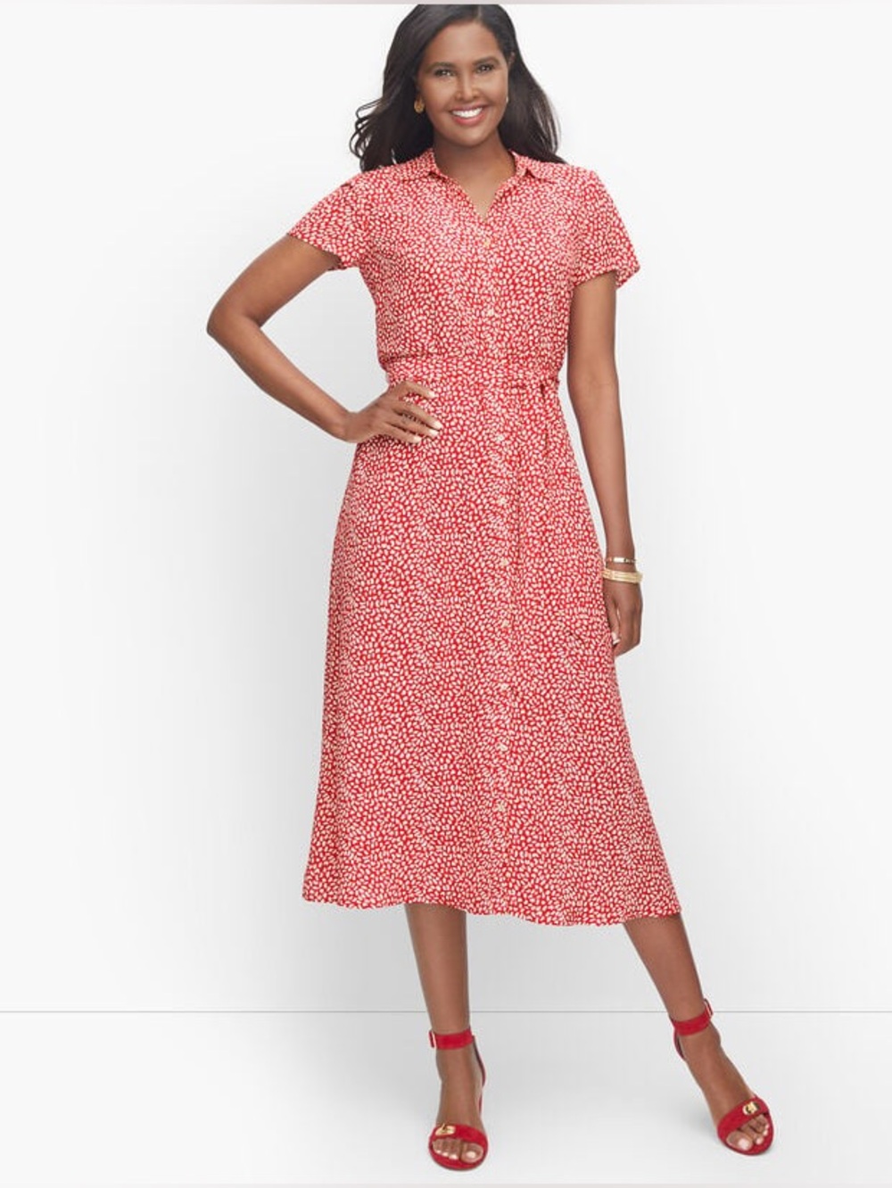 TALBOTS LEOPARD TIE-WAIST MIDI DRESS